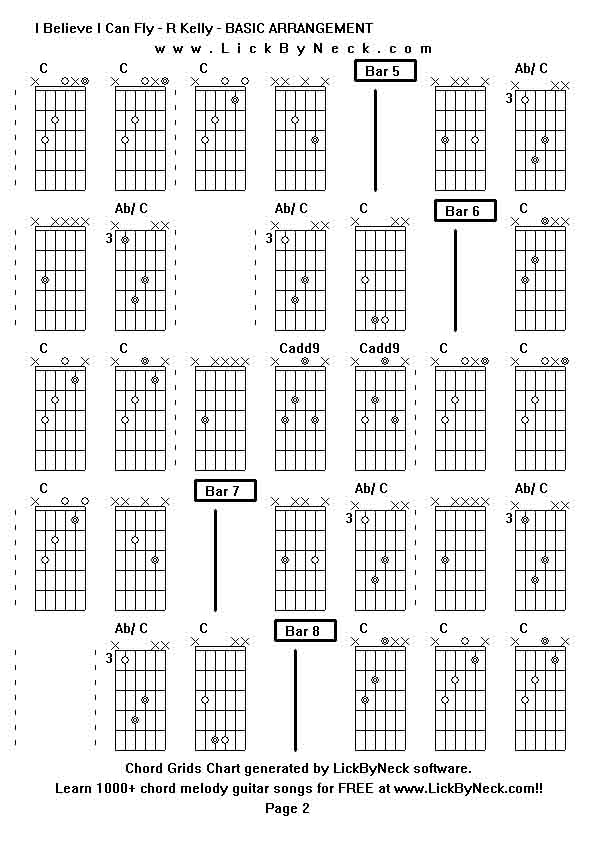 Chord Grids Chart of chord melody fingerstyle guitar song-I Believe I Can Fly - R Kelly - BASIC ARRANGEMENT,generated by LickByNeck software.